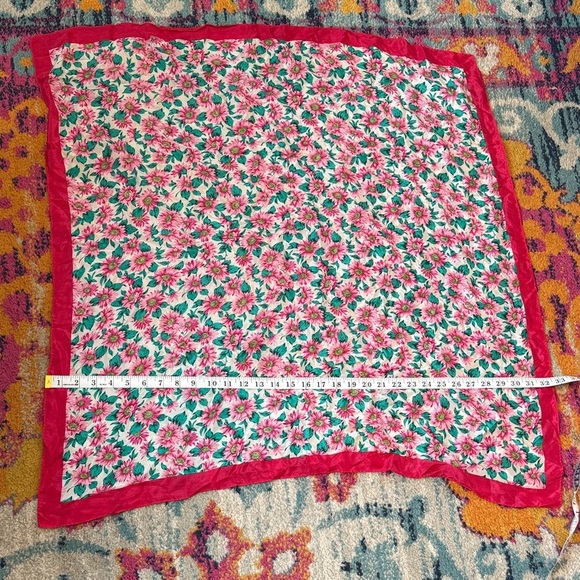 Floral Patterned Scarf with Red Border - Picture 2 of 4